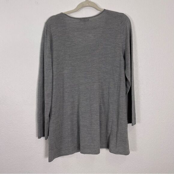 Eileen Fisher Grey Scoop Neck 100% Merino Wool Sweater - Picture 2 of 8